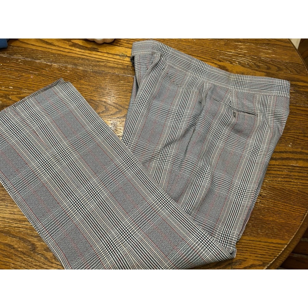 Vtg 70 Sansabelt Gray RED BLACK Plaid No Belt LOOP Pants Wide WAISTband 36 X 32
